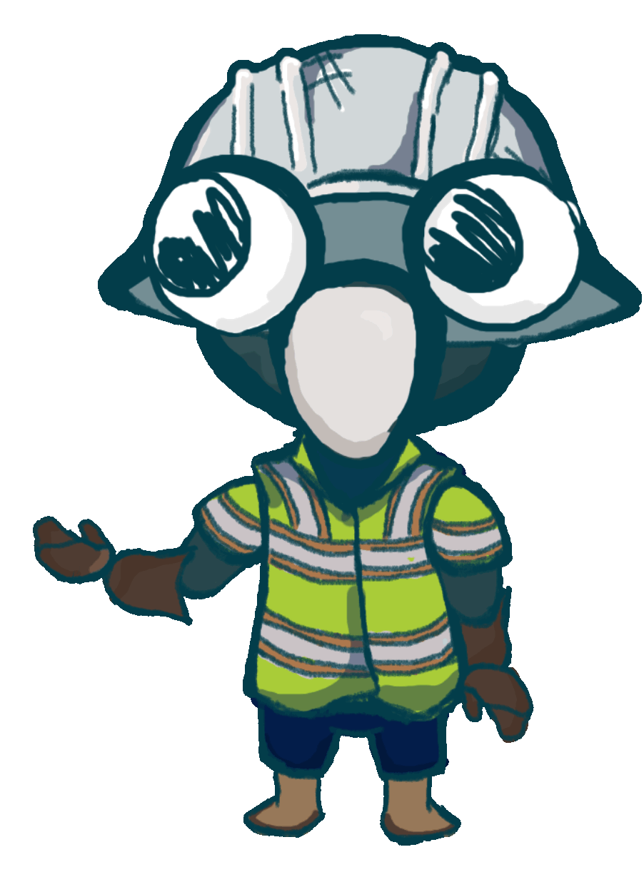 Character pointing to video